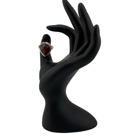 STERLING SILVER 925 TEARDROP FLOWER RED MAROON REMOVABLE CABOCHON RING SIZE 8.5 - Picture 6 of 10